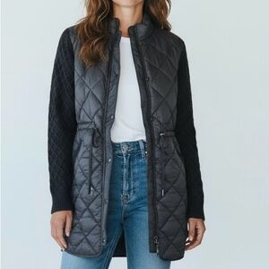 NWOT. Rachel Zoe Black Puffer Coat Jacket with Knit Sleeves / Quilted/ XL